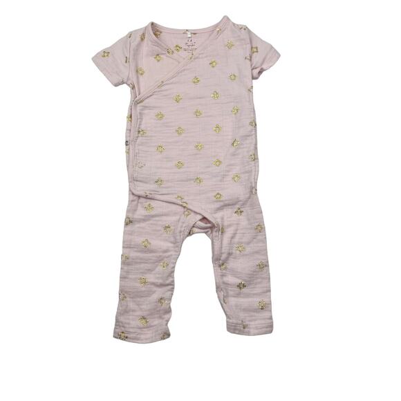 Aden + Anais Pink & Gold Floral Muslin Romper - Picture 1 of 5
